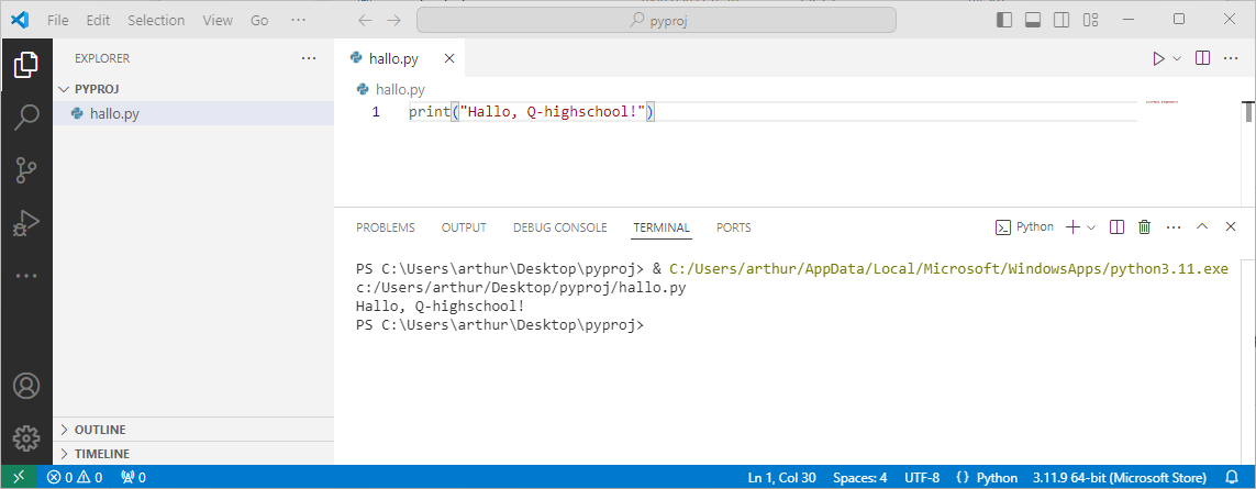 Een Pythonprogramma in VS Code