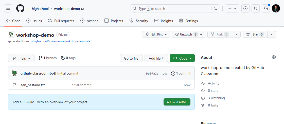 Homepagina van een GitHub repository.