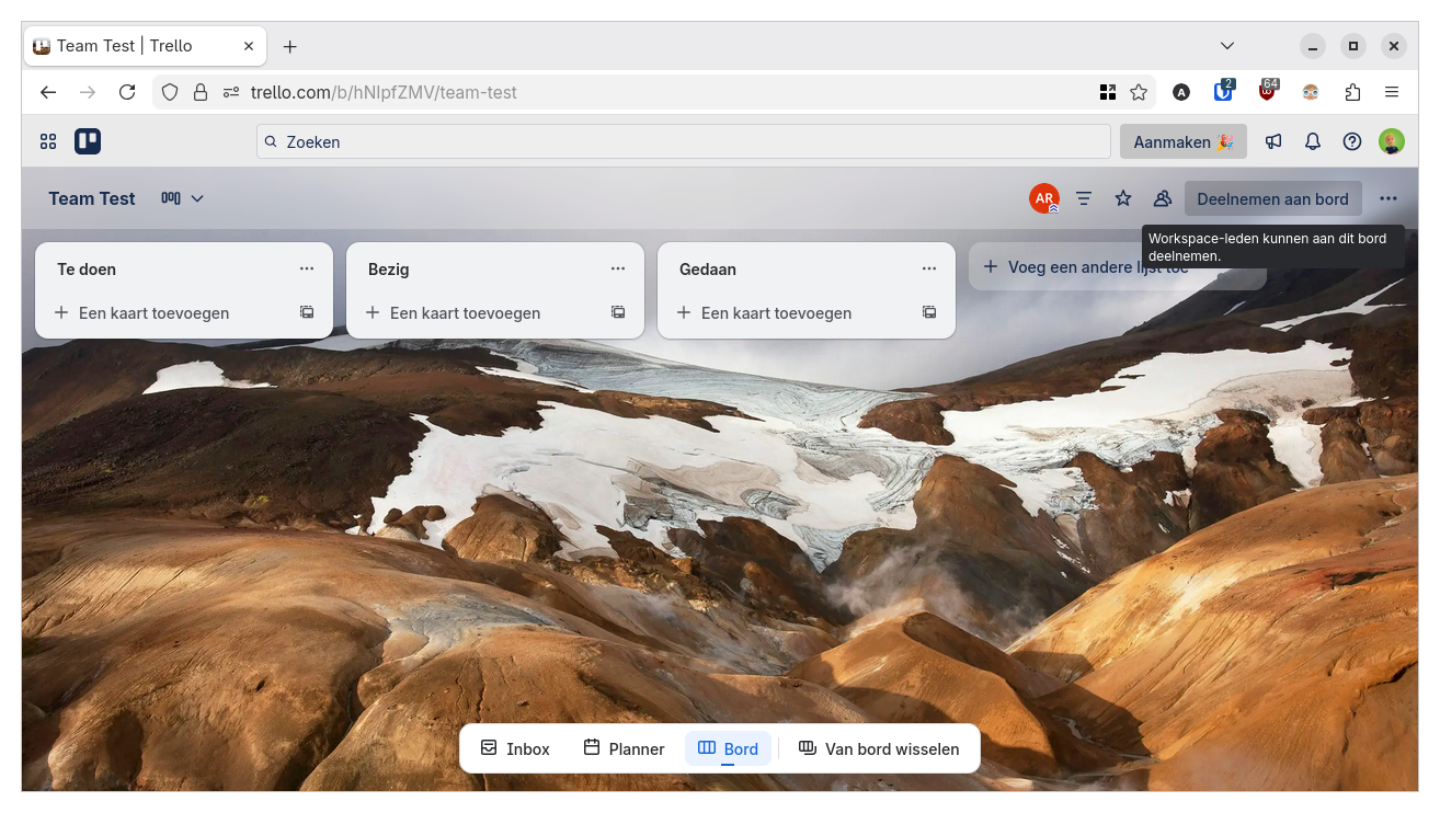 Een leeg bord met de knop "Deelnemen aan bord"